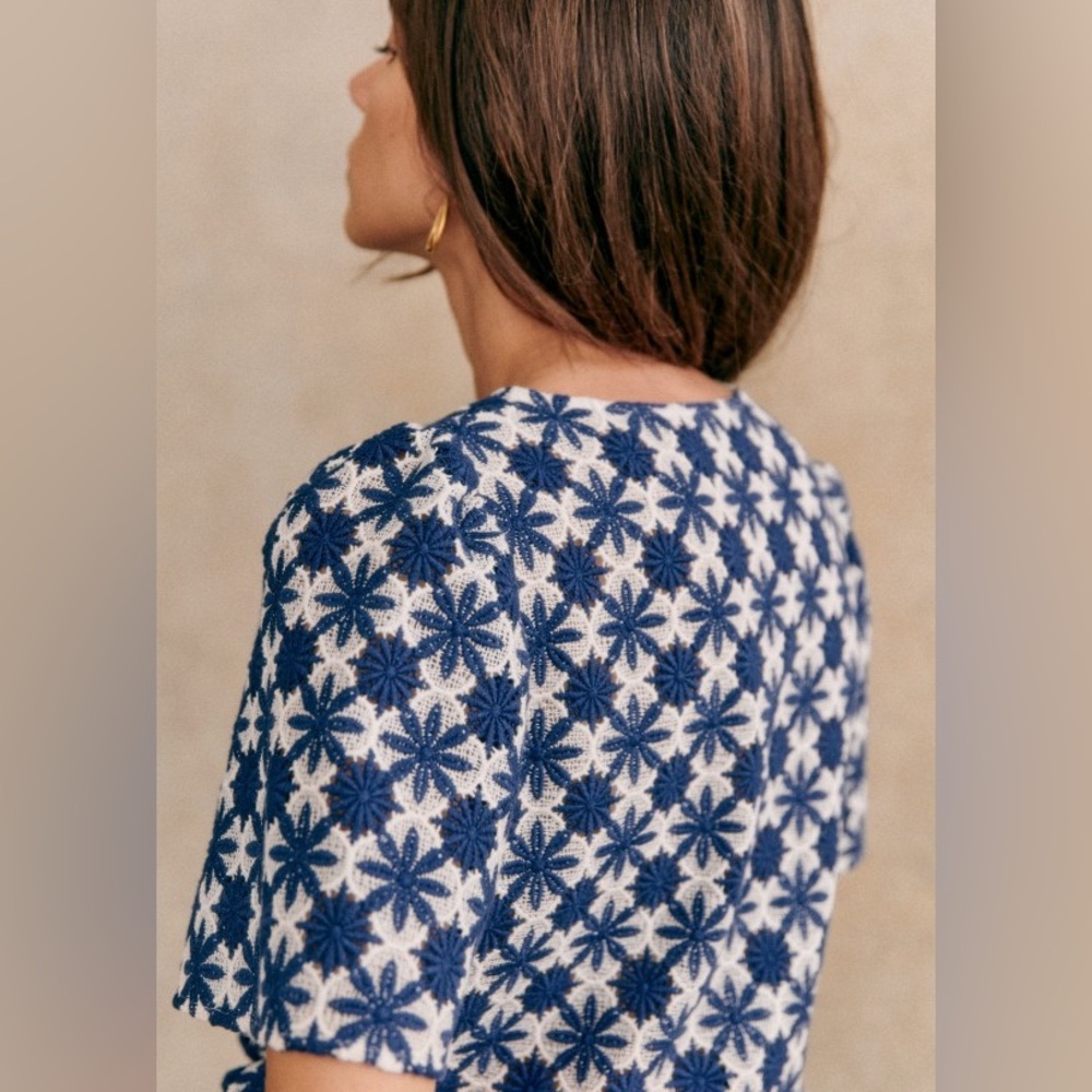 Sezane Emma Ecru Navy Blouse - Picture 3 of 9